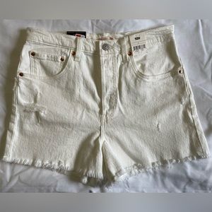 Levis Ribcage White Denim Shorts